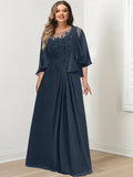 Plus Size Mother Of The Bride Floor Length A Line Dress With Pleated Sequins