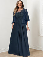 Plus Size Mother Of The Bride Floor Length A Line Dress With Pleated Sequins