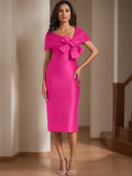 Sleeveless Knee Length Satin Sheath Dress For Mother Of The Bride With Bow