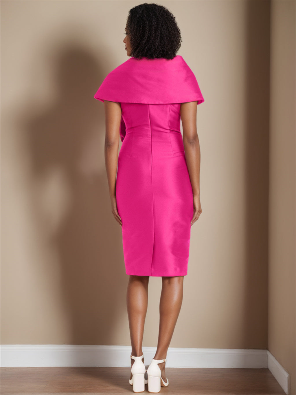 Sleeveless Knee Length Satin Sheath Dress For Mother Of The Bride With Bow