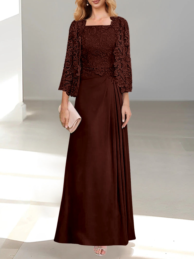 2 A-Line/Princess Scoop Mother of the Bride Dresses with Pleated & Lace Appliques Floor-Length