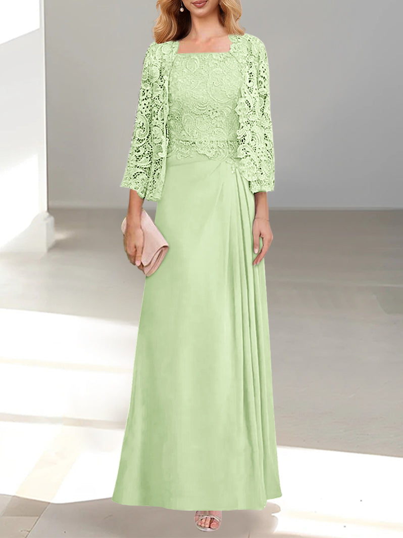 2 A-Line/Princess Scoop Mother of the Bride Dresses with Pleated & Lace Appliques Floor-Length