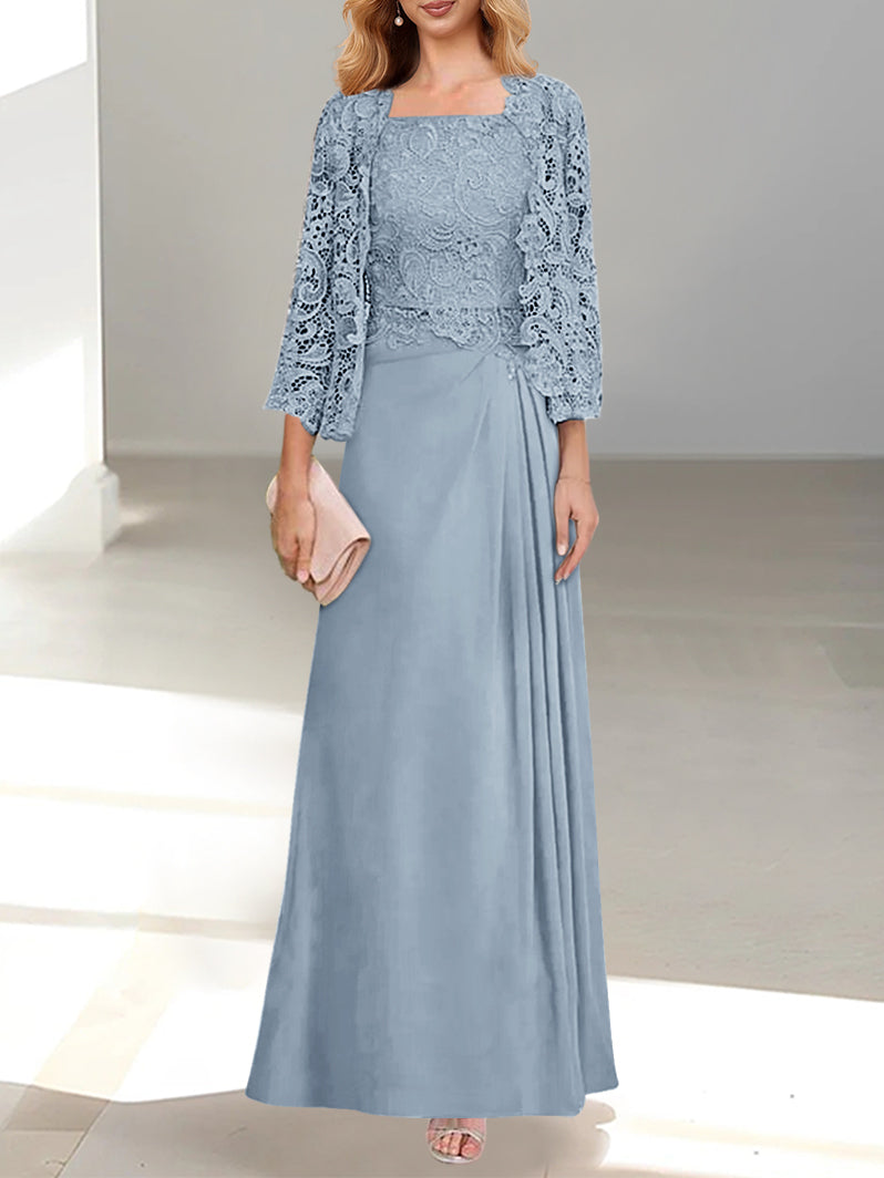 2 A-Line/Princess Scoop Mother of the Bride Dresses with Pleated & Lace Appliques Floor-Length