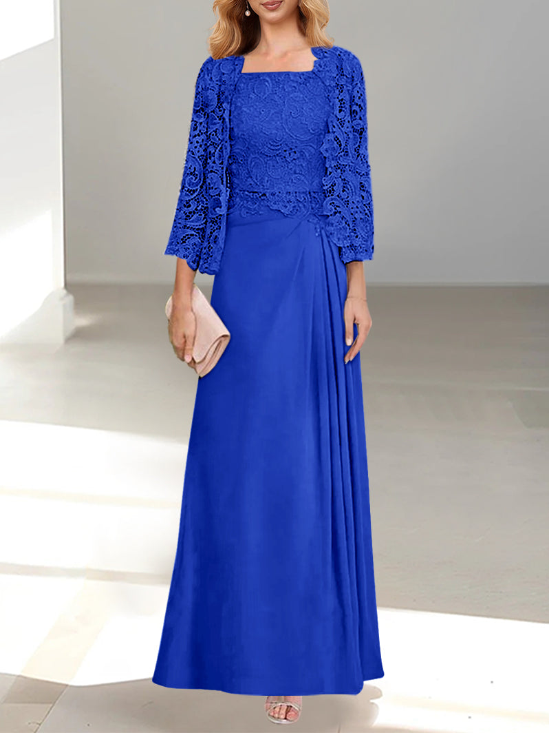 2 A-Line/Princess Scoop Mother of the Bride Dresses with Pleated & Lace Appliques Floor-Length