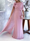 Floor Length Sleeveless Cowl Neck Dress for Mother of the Bride Floral Detail