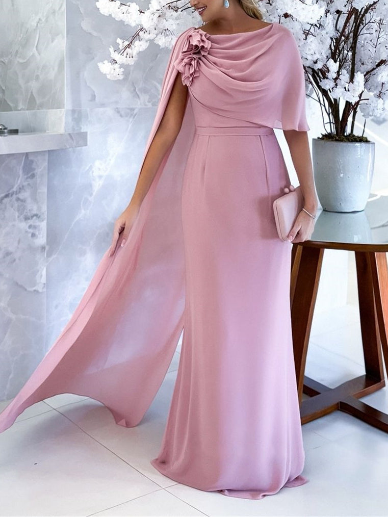 Floor Length Sleeveless Cowl Neck Dress for Mother of the Bride Floral Detail