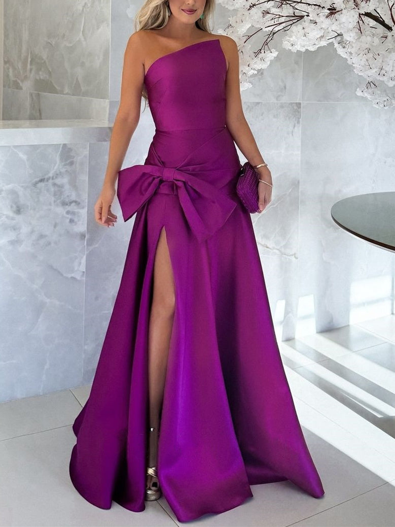 One Shoulder Sleeveless A Line Floor Length Mother Of The Bride Dress Side Split