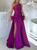 One Shoulder Sleeveless A Line Floor Length Mother Of The Bride Dress Side Split