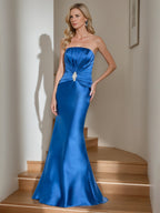 Elegant Floor Length Strapless Mermaid Gown for Mother of the Bride