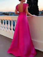 V Neck Sleeveless Floor Length A Line Mother Of The Bride Dress Side Split