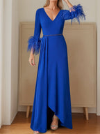 Princess A Line Floor Length Mother Of The Bride Dress Plunging Neckline Sleeves