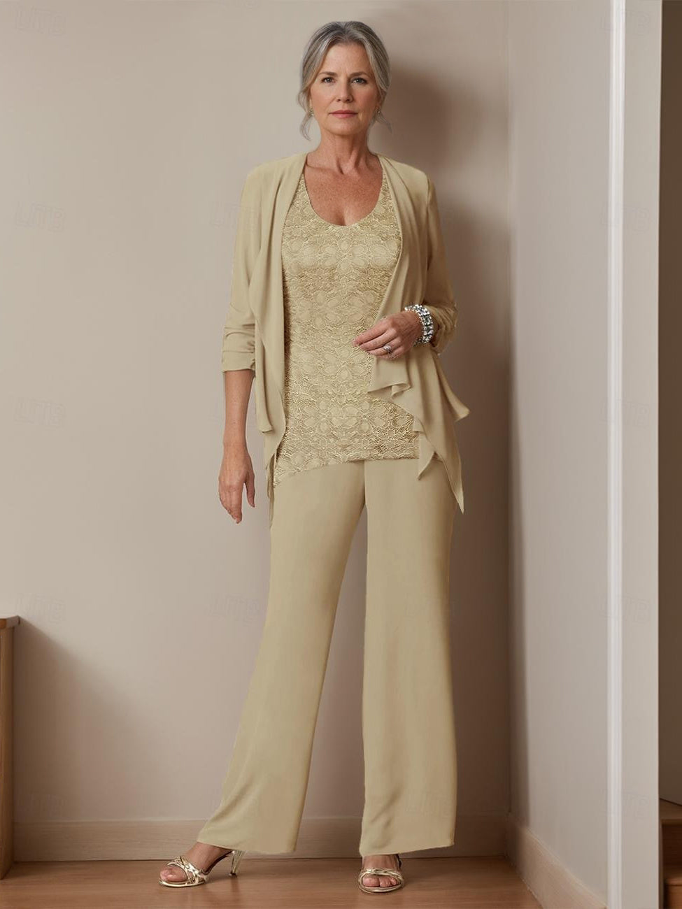 Mother Of The Bride Lace Jumpsuit Long Sleeve Scoop Neck