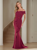 Off Shoulder Sleeveless Floor Length Mermaid Trumpet Gown For Mother Of Bride