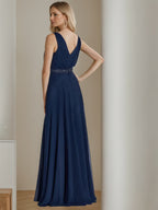 V Neck Sleeveless A Line Floor Length Mother Of The Bride Dress