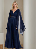 V Neck Sleeveless A Line Floor Length Mother Of The Bride Dress