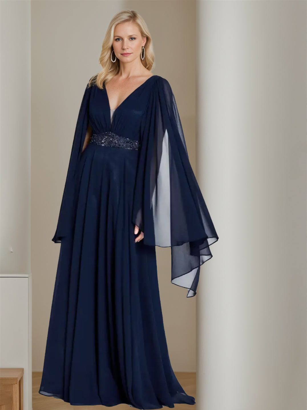 V Neck Sleeveless A Line Floor Length Mother Of The Bride Dress