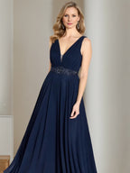 V Neck Sleeveless A Line Floor Length Mother Of The Bride Dress