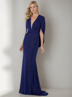 V Neck Floor Length Three Quarter Sleeves Mother Of The Bride Dress With Ruffles