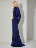 V Neck Floor Length Three Quarter Sleeves Mother Of The Bride Dress With Ruffles