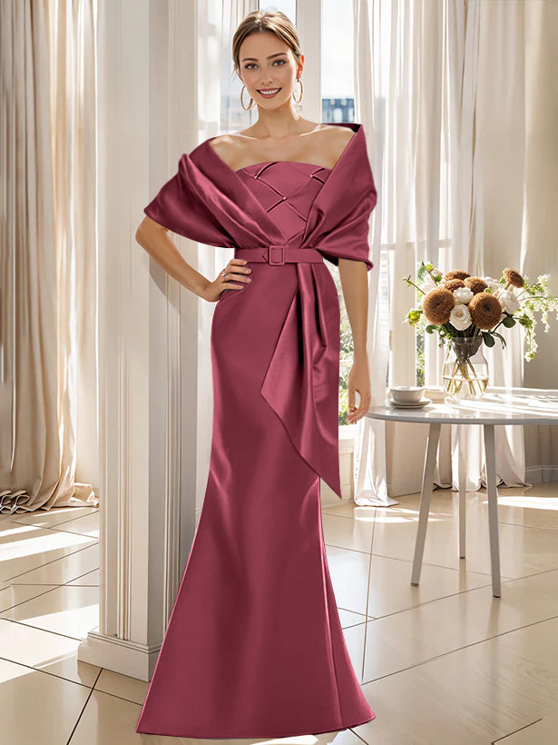 2 Piece Floor Length Trumpet Dresses For Mother Of The Bride And Groom With Wrap