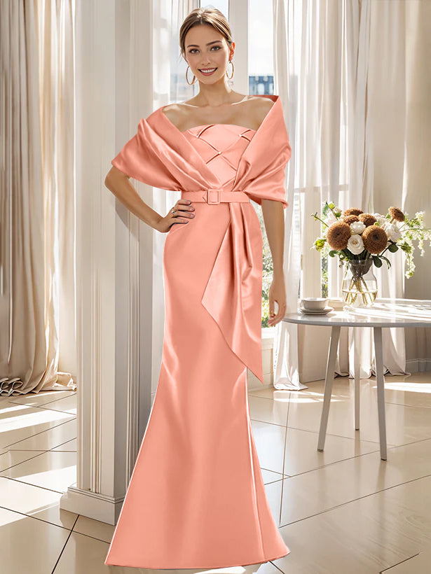 2 Piece Floor Length Trumpet Dresses For Mother Of The Bride And Groom With Wrap