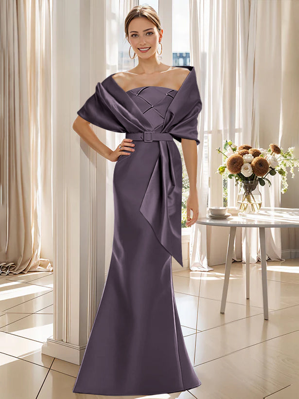 2 Piece Floor Length Trumpet Dresses For Mother Of The Bride And Groom With Wrap