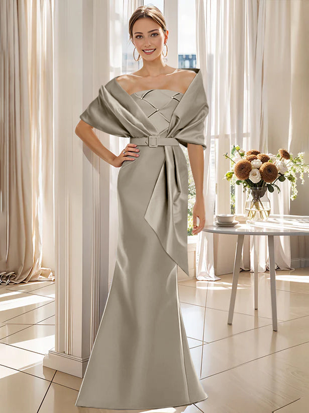2 Piece Floor Length Trumpet Dresses For Mother Of The Bride And Groom With Wrap