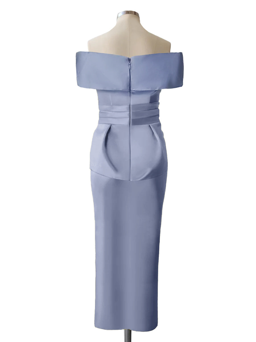 Pure Color Off The Shoulder Sleeveless Ankle Length Sheath Dress Mother Of Bride