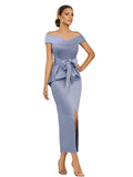Pure Color Off The Shoulder Sleeveless Ankle Length Sheath Dress Mother Of Bride