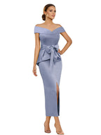 Pure Color Off The Shoulder Sleeveless Ankle Length Sheath Dress Mother Of Bride
