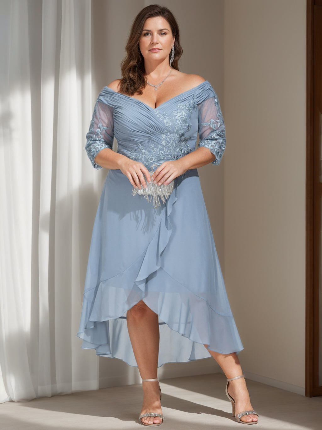 Princess A-Line Off-The-Shoulder Plus Size Mother Of The Bride Gown With Sequins