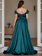 Off The Shoulder Plus Size Mother Of The Bride Dress With Side Split
