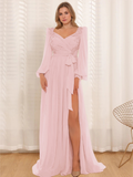 Plus Size Mother Of The Bride Dress Lace Pleated Sleeves Floor Length