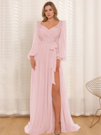 Plus Size Mother Of The Bride Dress Lace Pleated Sleeves Floor Length
