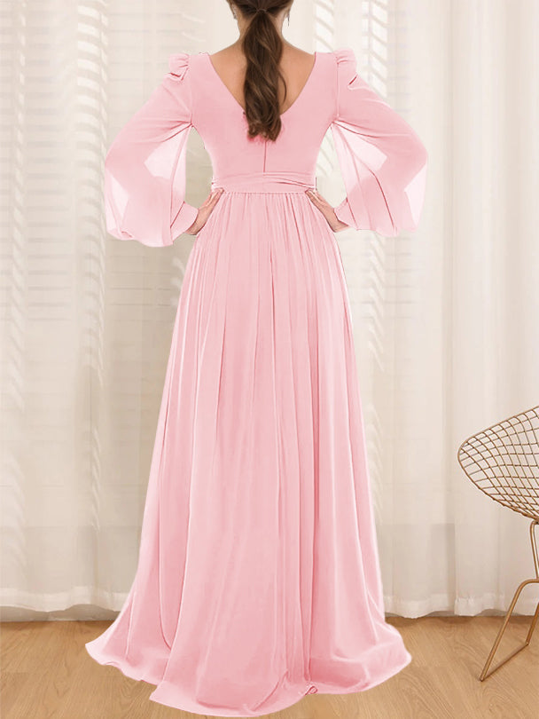 Plus Size Mother Of The Bride Dress Lace Pleated Sleeves Floor Length