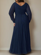 Plus Size Floor Length A Line Pleated Mother Of The Bride Dress With V Neck