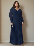 Plus Size Floor Length A Line Pleated Mother Of The Bride Dress With V Neck