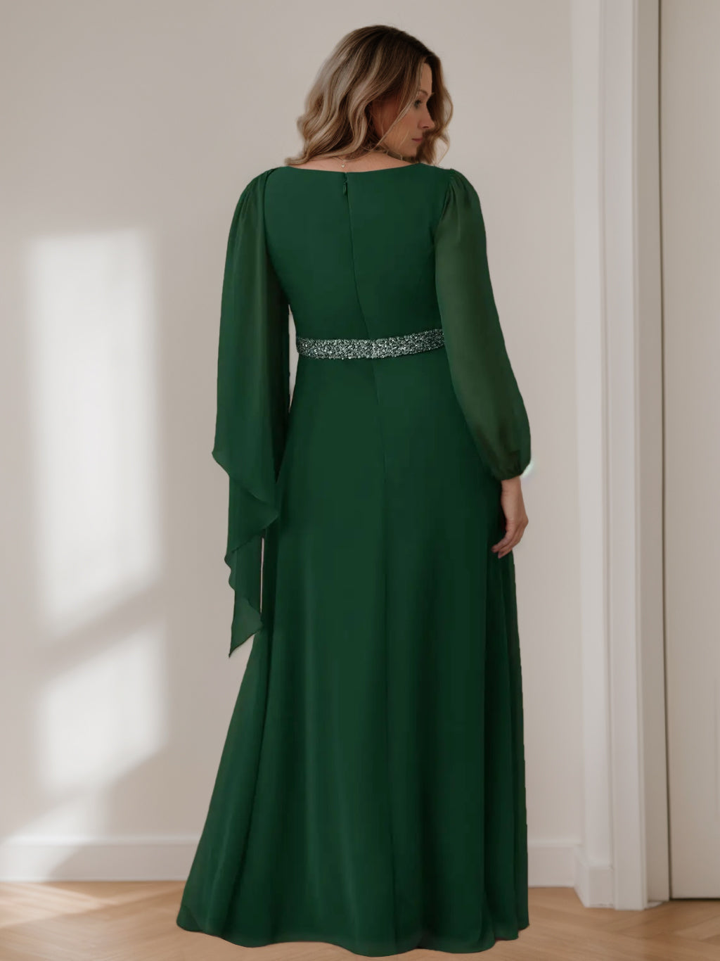 Plus Size Floor Length A Line Dress Mother Of The Bride Beaded Pleats Ruffles