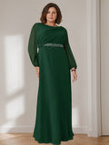 Plus Size Floor Length A Line Dress Mother Of The Bride Beaded Pleats Ruffles