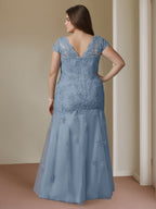 Sweetheart Cap Sleeve Plus Size Mermaid Mother Of The Bride Gown Beads Sequins