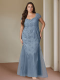 Sweetheart Cap Sleeve Plus Size Mermaid Mother Of The Bride Gown Beads Sequins