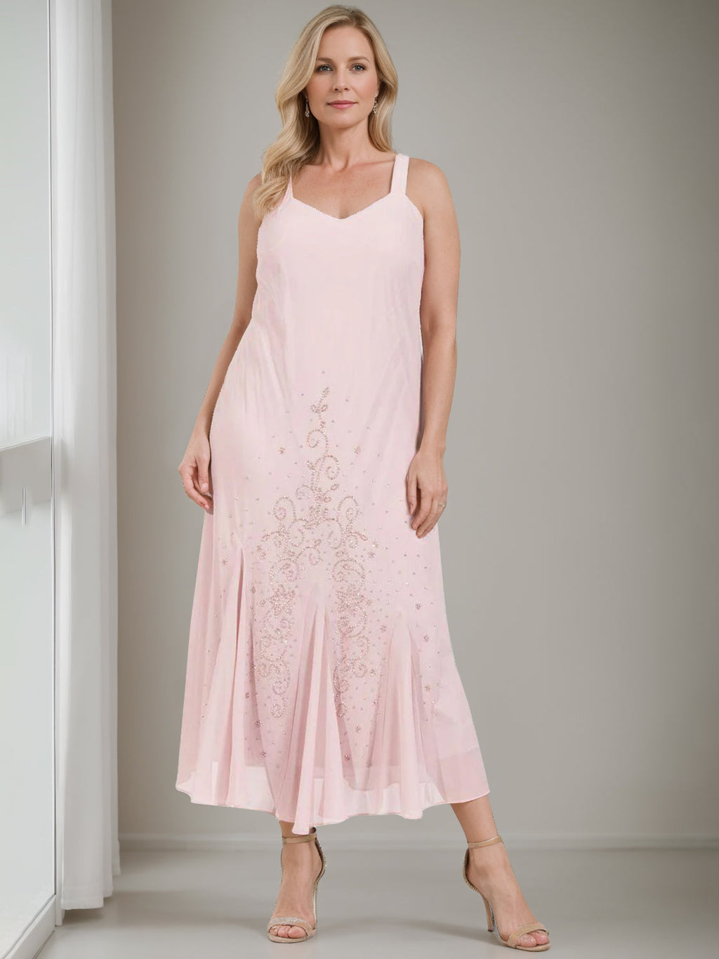 V Neck A Line Two Piece Plus Size Mother Of The Bride Dress Jacket Tea Length