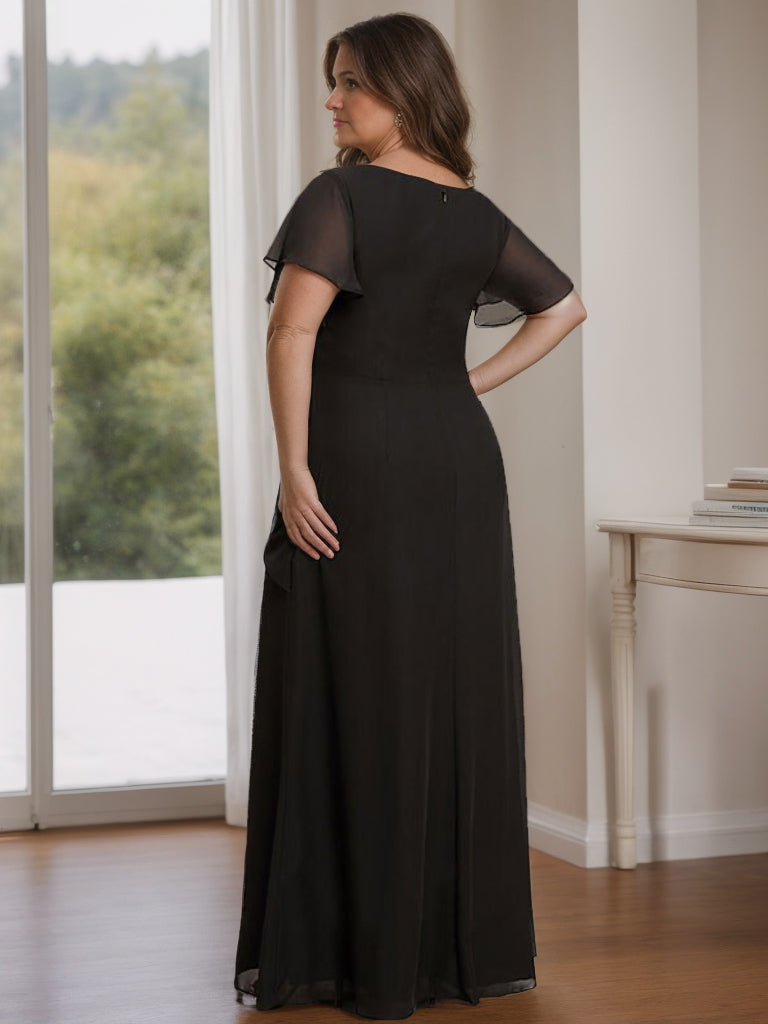 Plus Size Floor Length A Line Mother Of The Bride Dress With Ruffles Round Neck