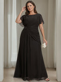 Plus Size Floor Length A Line Mother Of The Bride Dress With Ruffles Round Neck