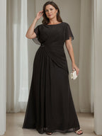 Plus Size Floor Length A Line Mother Of The Bride Dress With Ruffles Round Neck
