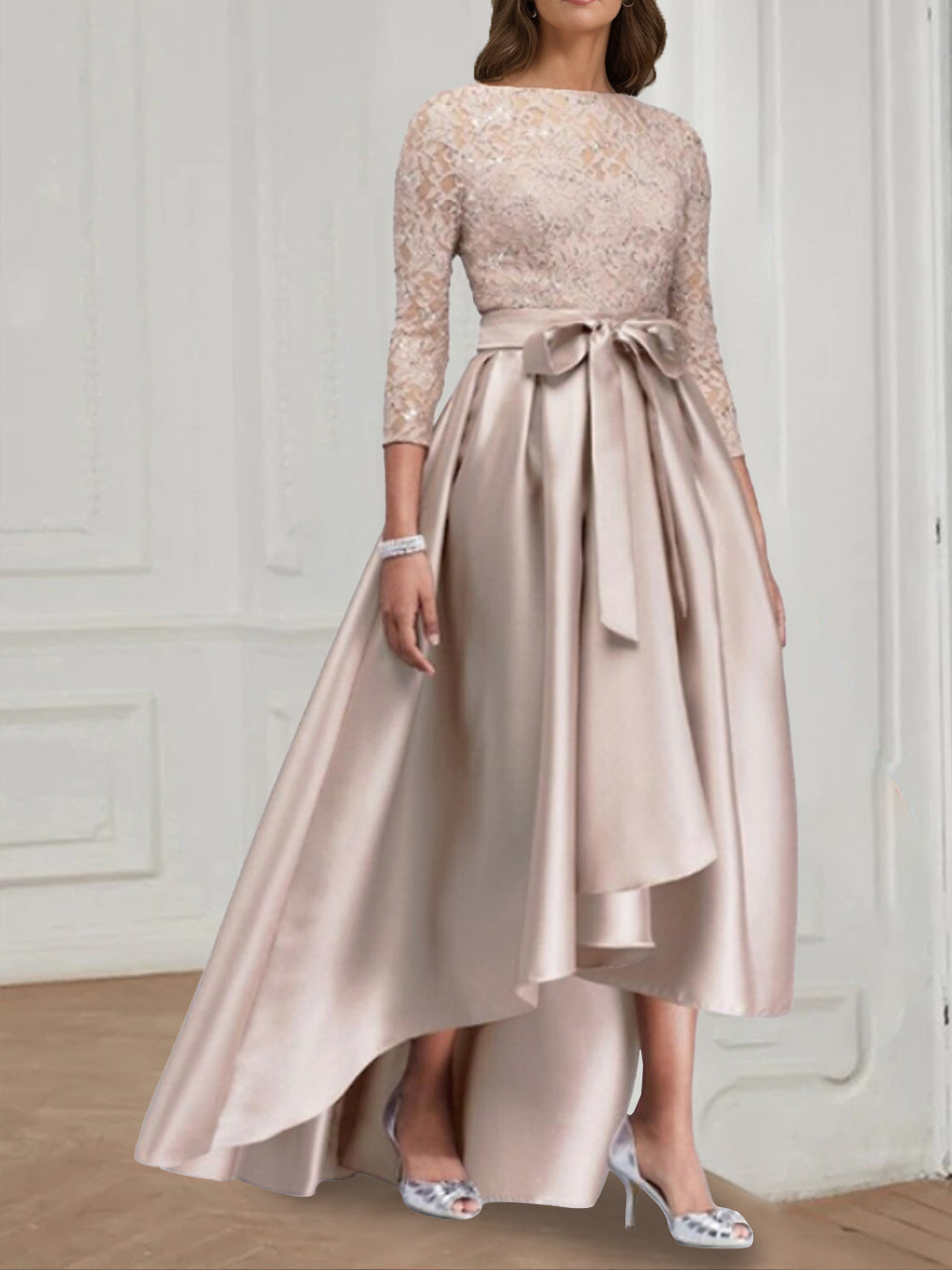 Plus Size Mother Of The Bride Dress A Line Jewel Neck Bowknot Detail