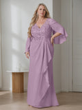 Plus Size Floor Length V Neck A Line Mother Of The Bride Dress With Ruffles