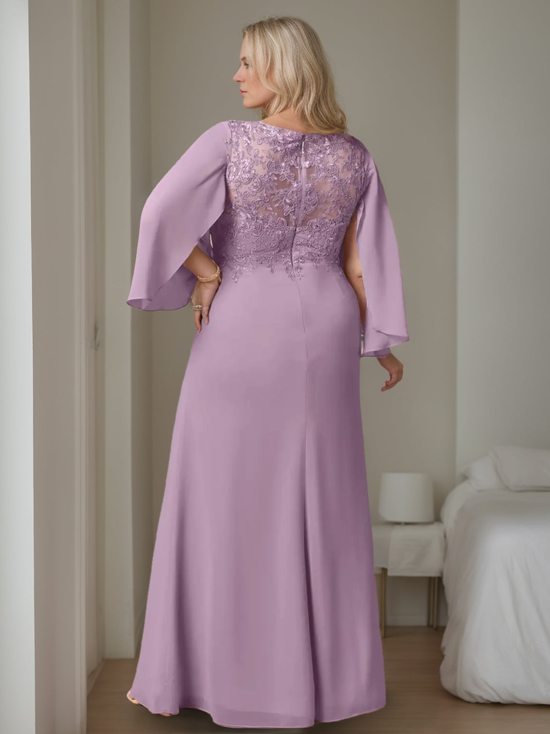Plus Size Floor Length V Neck A Line Mother Of The Bride Dress With Ruffles