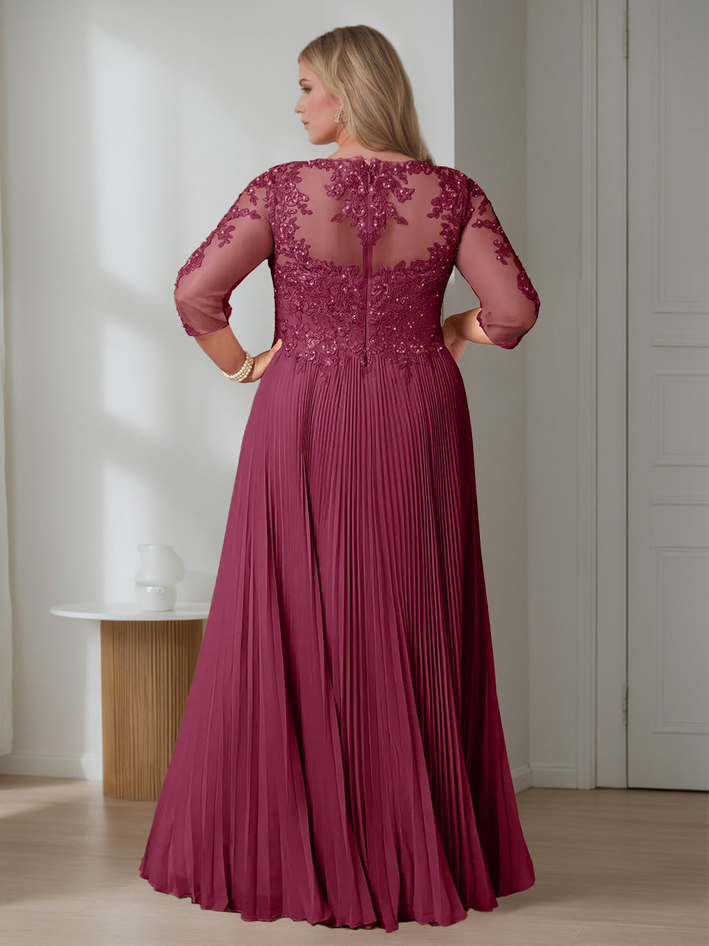Plus Size Floor Length A Line Mother Of The Bride Dress Half Sleeves Sequins