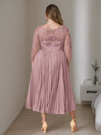 Plus Size Mother of the Bride Tea Length A Line Dress With Scoop Neck Ruffles